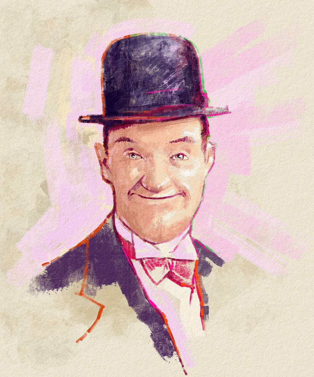 Portret komika Stana Laurela (ilustracja) autorstwa Alessandro Lonati