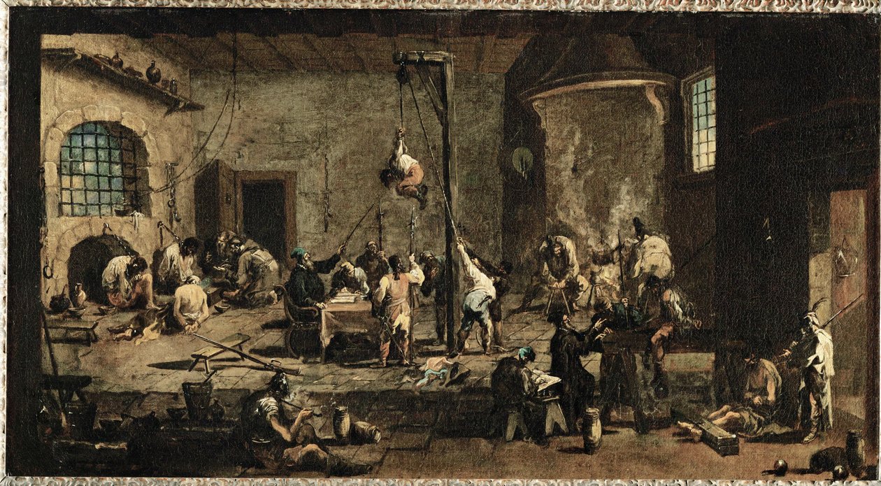 Scena w sądzie... (olej na płótnie) autorstwa Alessandro Magnasco