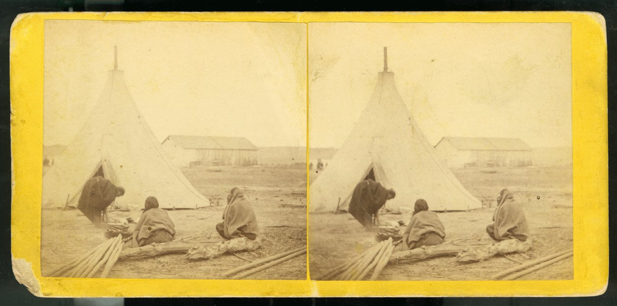 Squaws gotujące się przed namiotem Spotted Tail, 1868 (druk albumowy) autorstwa Alexander Gardner