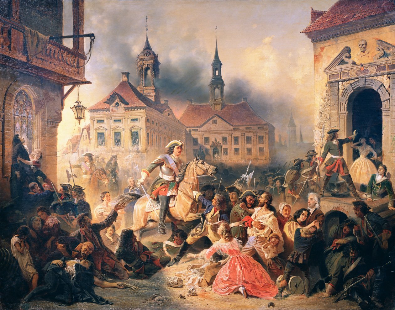 Piotr Wielki podbija Narwę w 1704, 1859 autorstwa Alexander Ivanovich Sauerweid