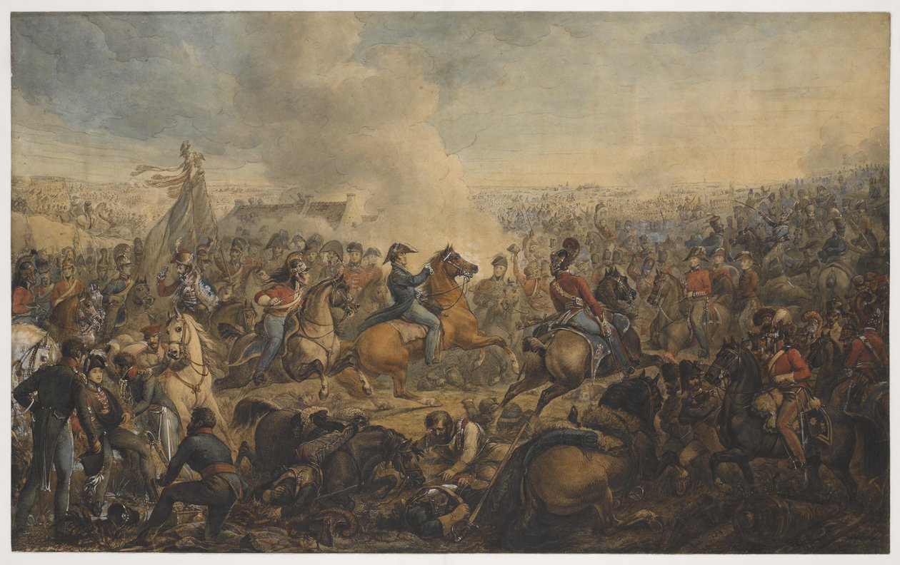 Bitwa pod Waterloo, po rozkazie natarcia armii brytyjskiej, 1815, c.1815 autorstwa Alexander Ivanovich Sauerweid