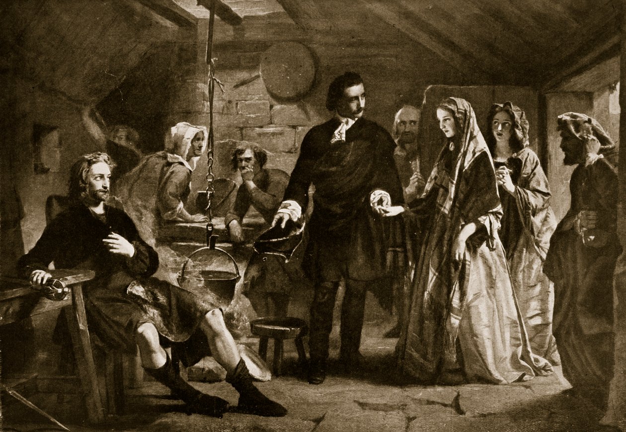 Flora MacDonald wprowadzenie do księcia Charliego, ilustracja z „Hutchinson
