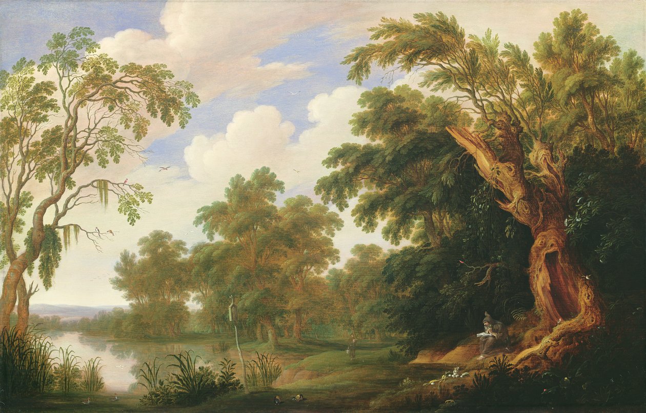 Św. Paweł z wizytą u św. Antoniego w zalesionym krajobrazie, XVII w. autorstwa Alexander Keirincx