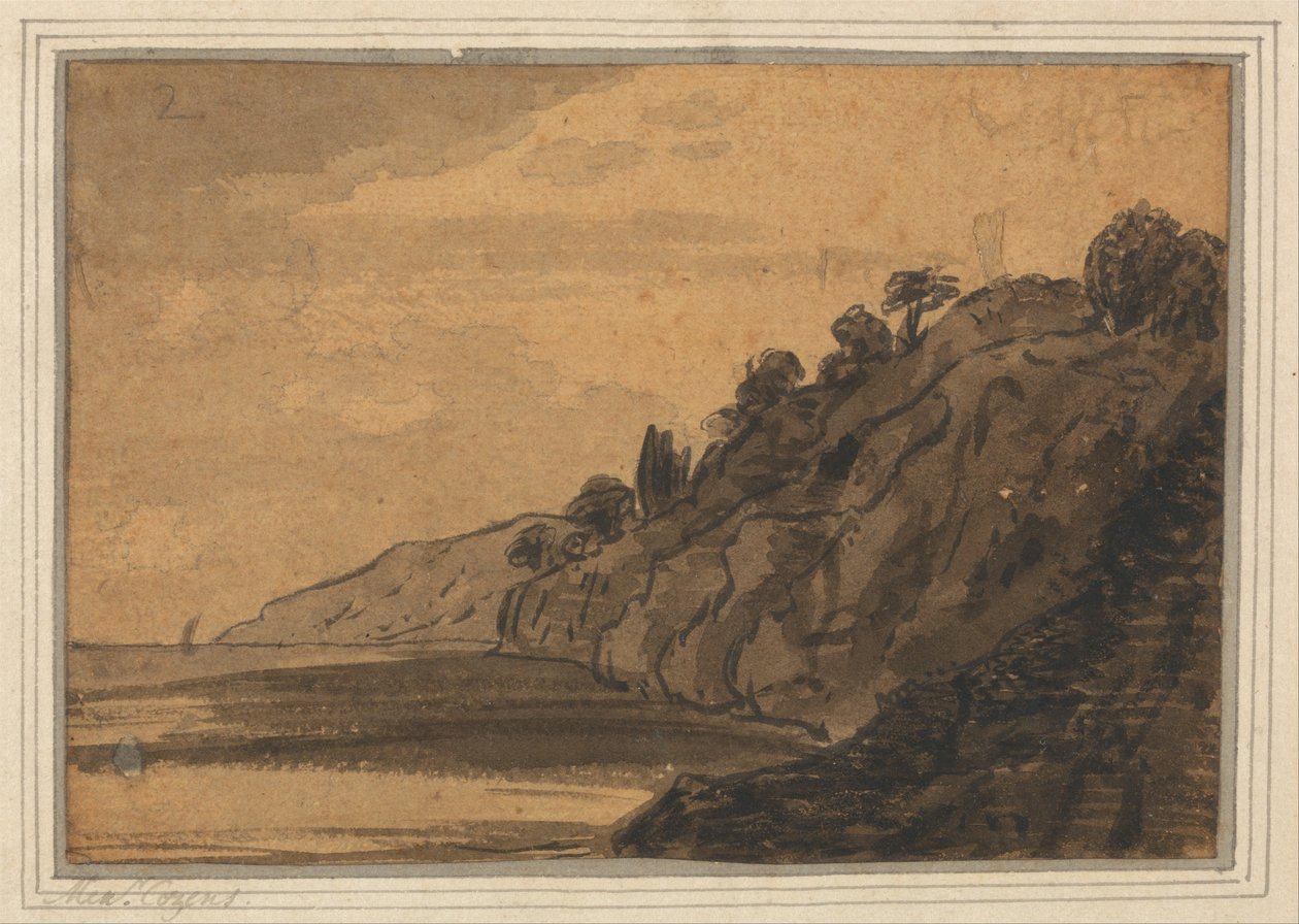 Scena przybrzeżna z zalesionym klifem autorstwa Alexander Cozens
