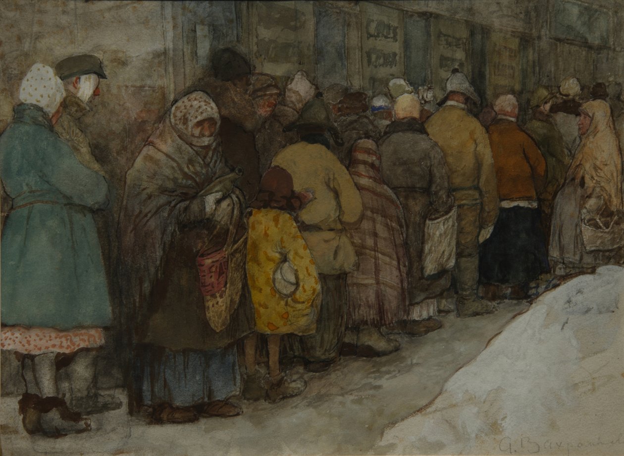 Kolejka, ok. 1921 autorstwa Alexander Ivanovich Vakhrameyev