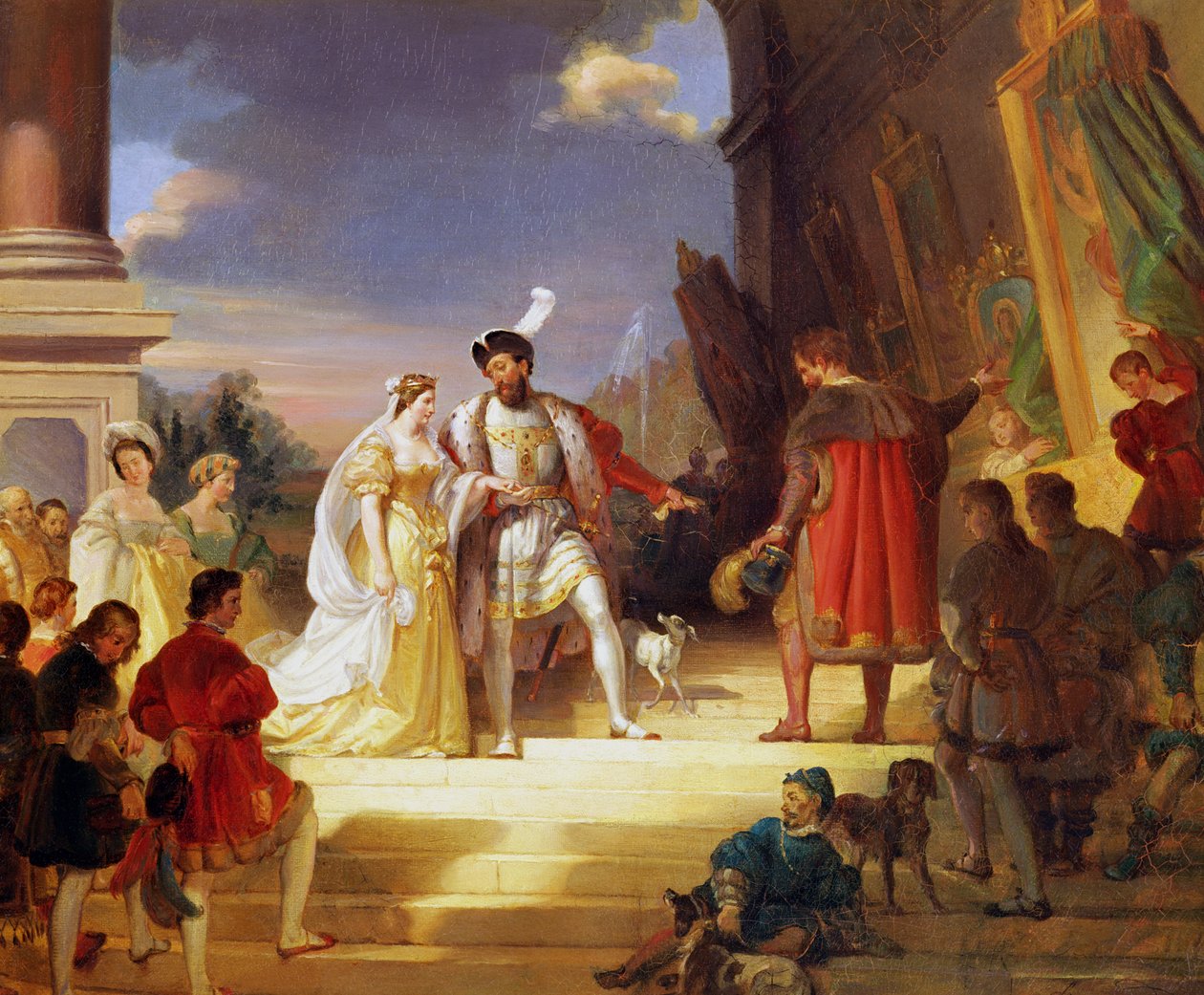 Francois I (1494-1547) su Leonardo da Vinci (1452-1519) poli autorstwa Alexandre Evariste Fragonard
