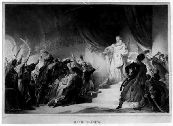 Maria Teresa (1717-80) Oddająca swojego syna Węgrom, rycina Teofila, druk Lemercier autorstwa Alexandre Evariste after Fragonard