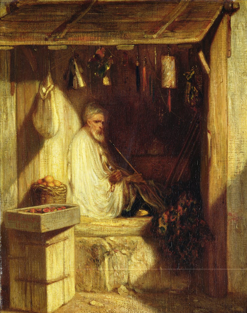 Turecki kupiec palący w swoim sklepie, 1844 autorstwa Alexandre Gabriel Decamps