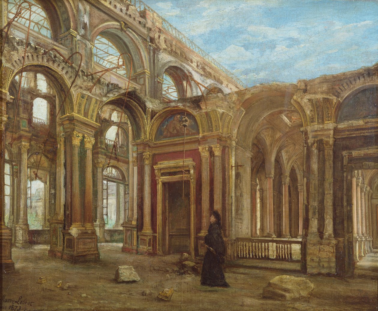 Tuileries po Komunie Paryskiej, 1871 autorstwa Alexandre Marre Lebrett