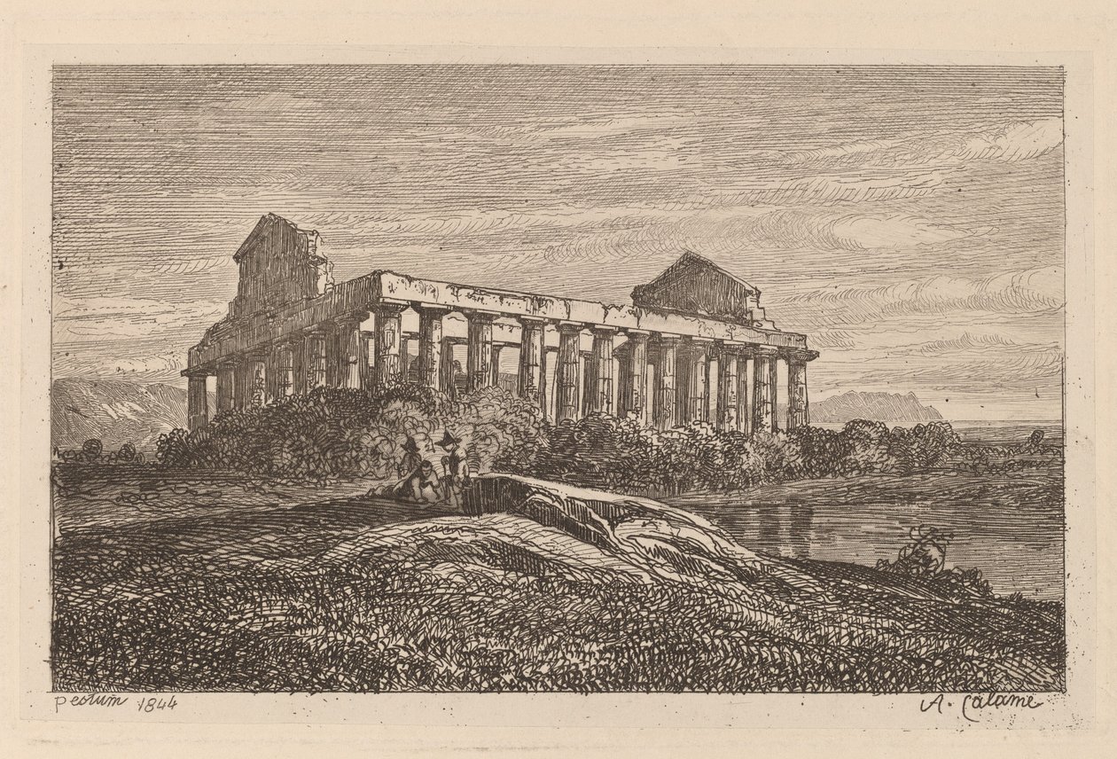 Ruiny w Paestum autorstwa Alexandre Calame
