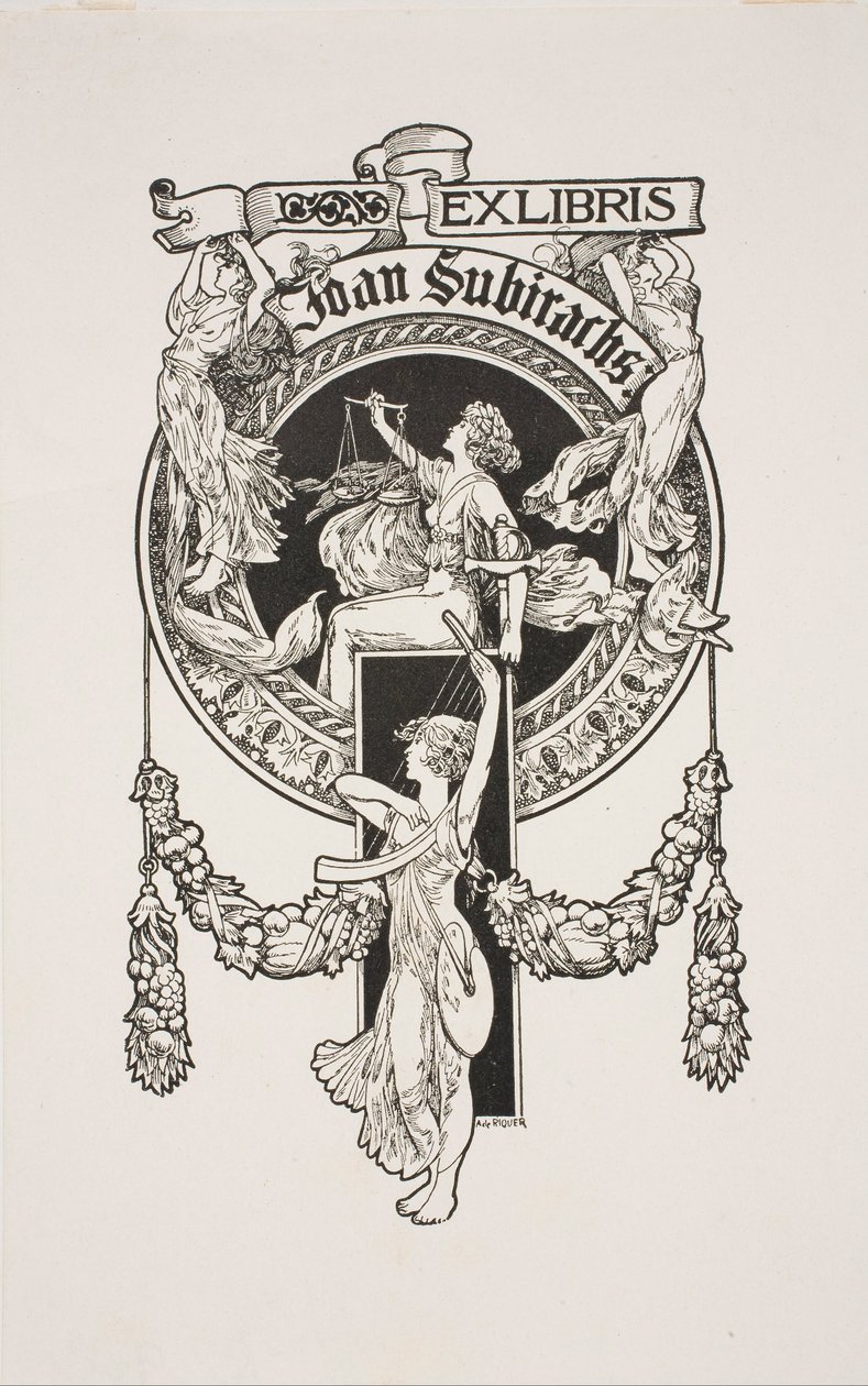 Ekslibris Joan Subirachs autorstwa Alexandre de Riquer