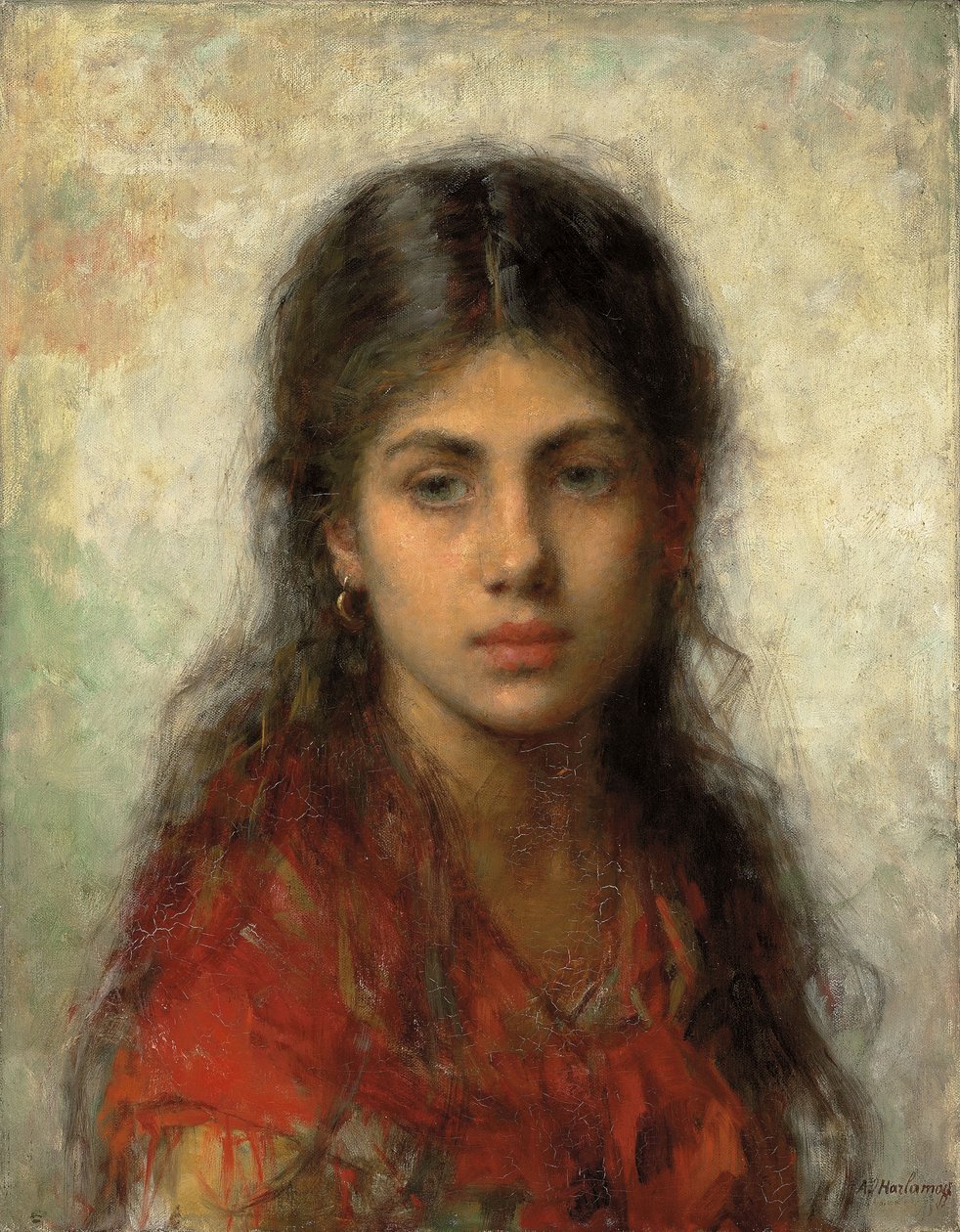 Dziewczyna z czerwonym szalem, autorstwa Alexei Alexevich Harlamoff