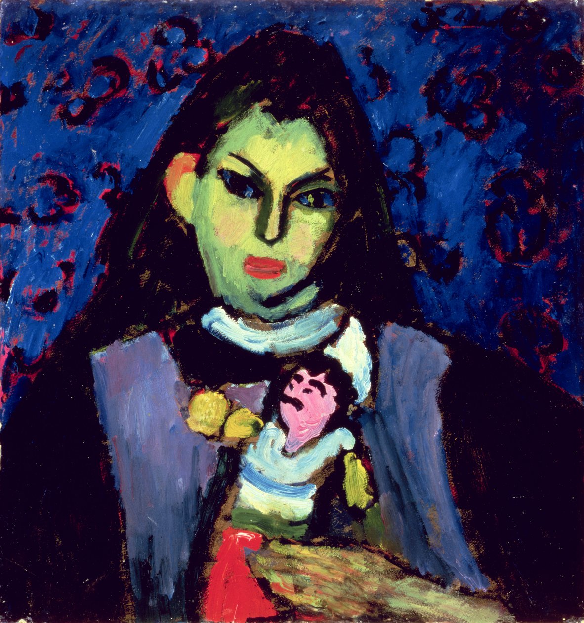 Dziewczyna z lalką, 1910 (olej na tekturze) autorstwa Alexej von Jawlensky