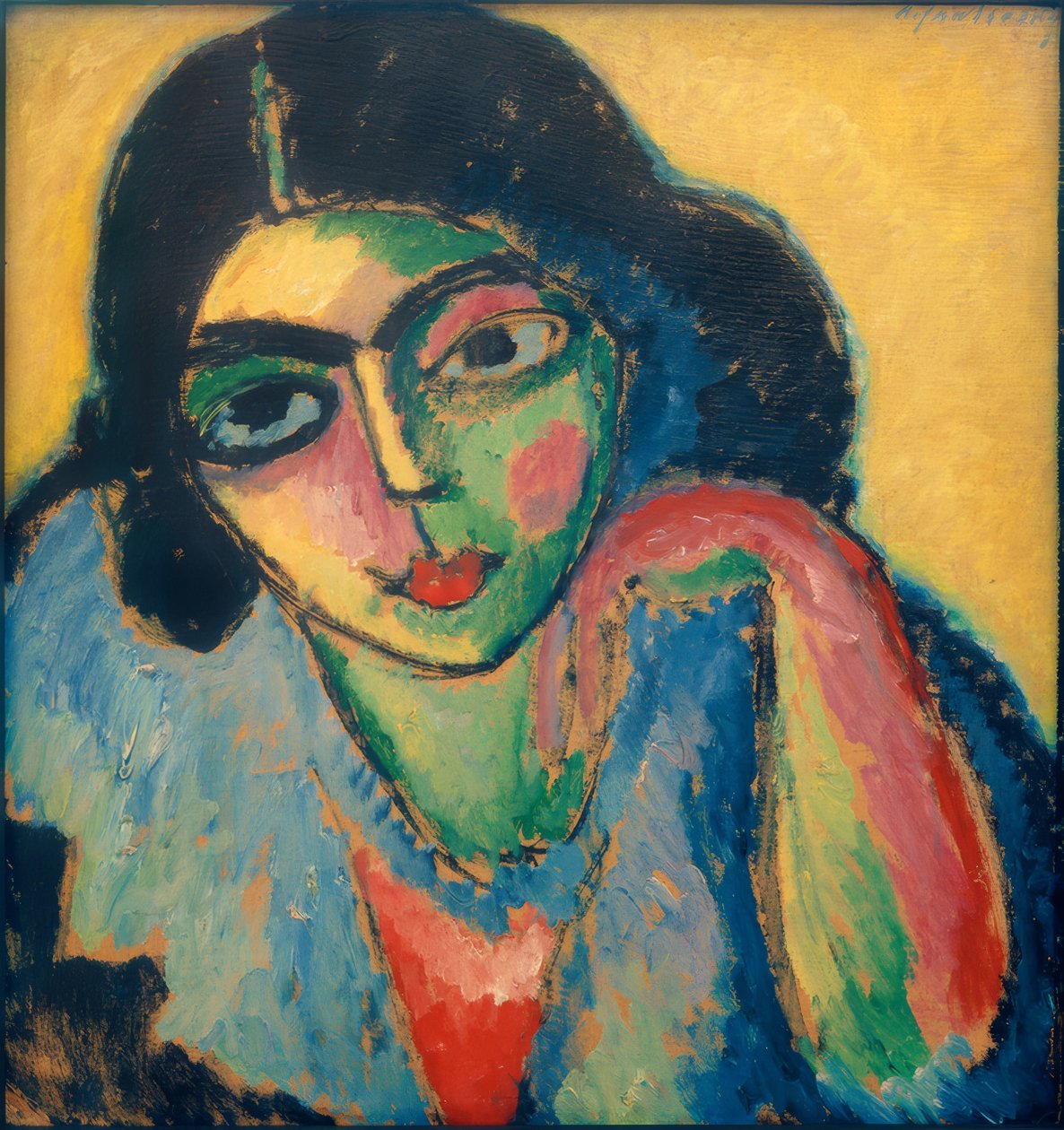 Czarne włosy na żółtym tle autorstwa Alexej von Jawlensky