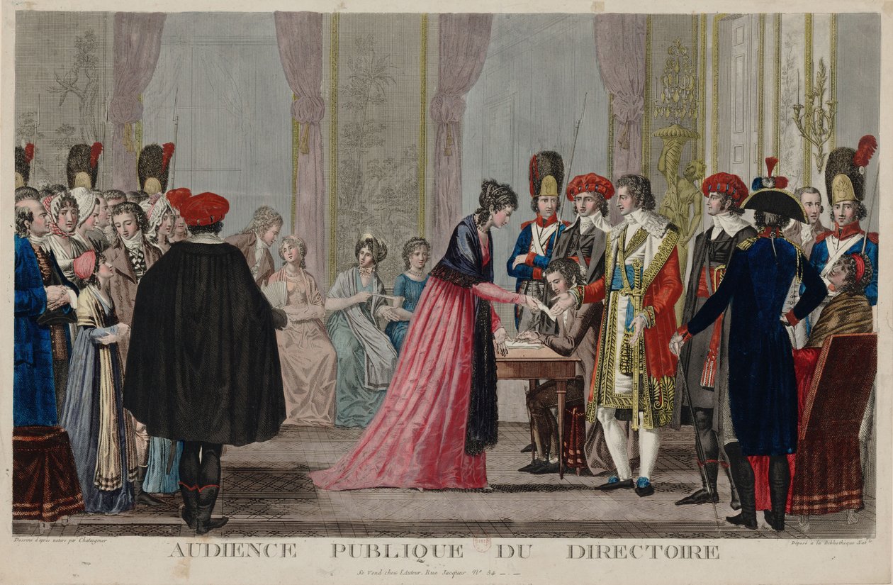 Rozprawa publiczna Dyrektoriatu, ok. 1797 r. autorstwa Alexis Chataignier