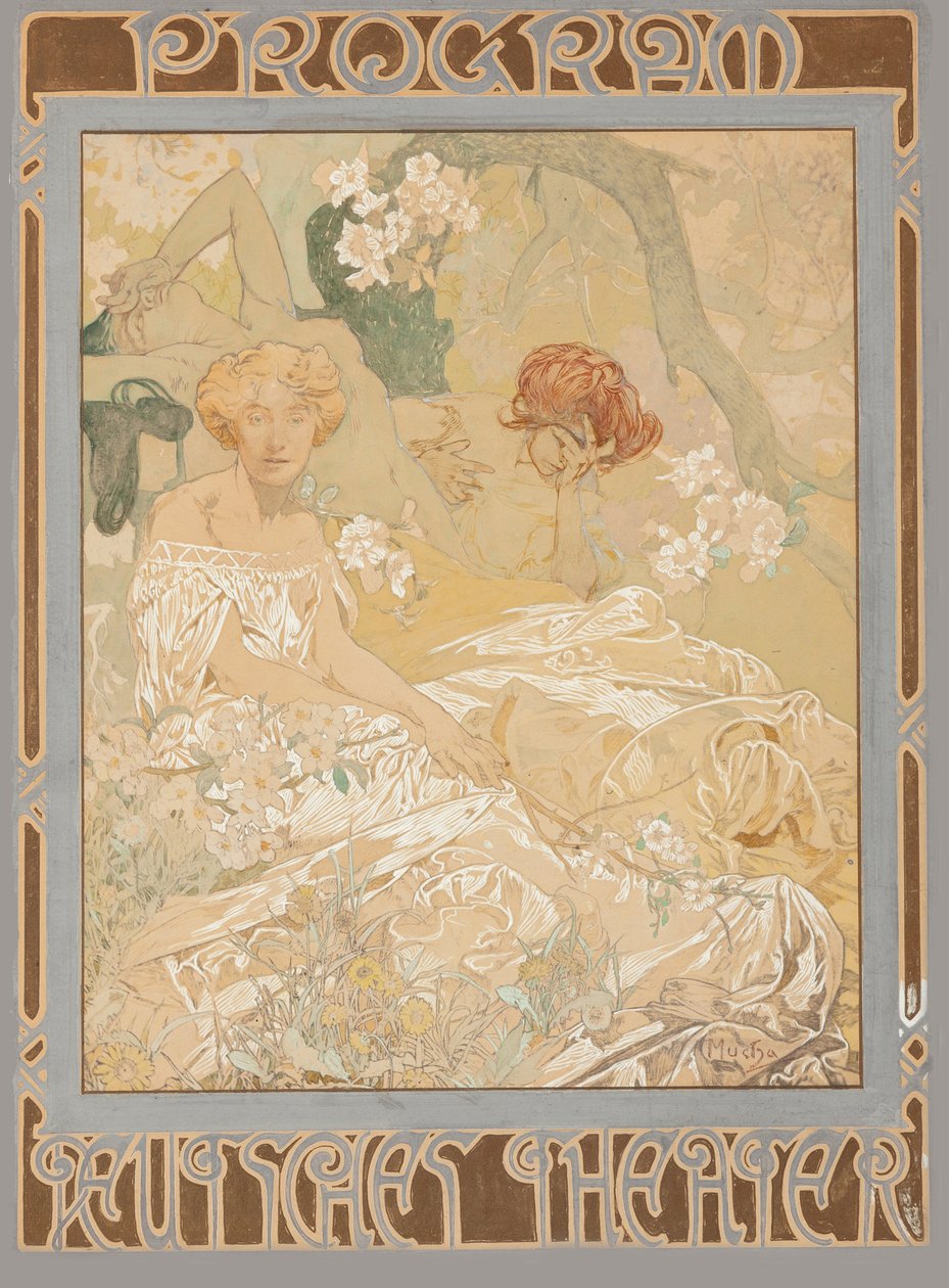 Niemiecki teatr. Program teatralny, 1908. autorstwa Alfons Marie Mucha