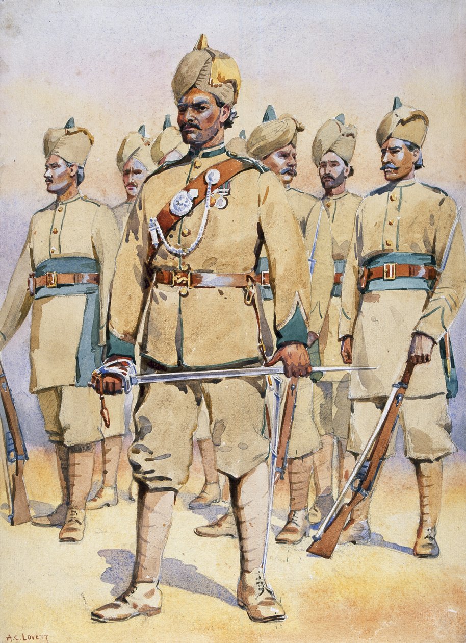 Żołnierze 33. Punjabis, Subadar, Punjabi Musalmans, ilustracja do „Armie Indii” majora G.F. MacMunn, wydana w 1911, 1908 autorstwa Alfred Crowdy Lovett
