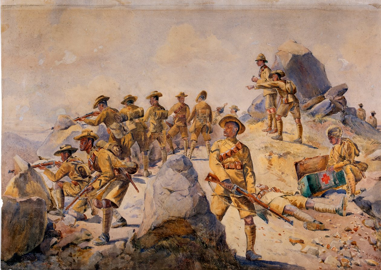 Żołnierze 4. Strzelców Gurkha, ilustracja do „Armie Indii” majora G.F. MacMunn, wydana w 1911, 1908 autorstwa Alfred Crowdy Lovett