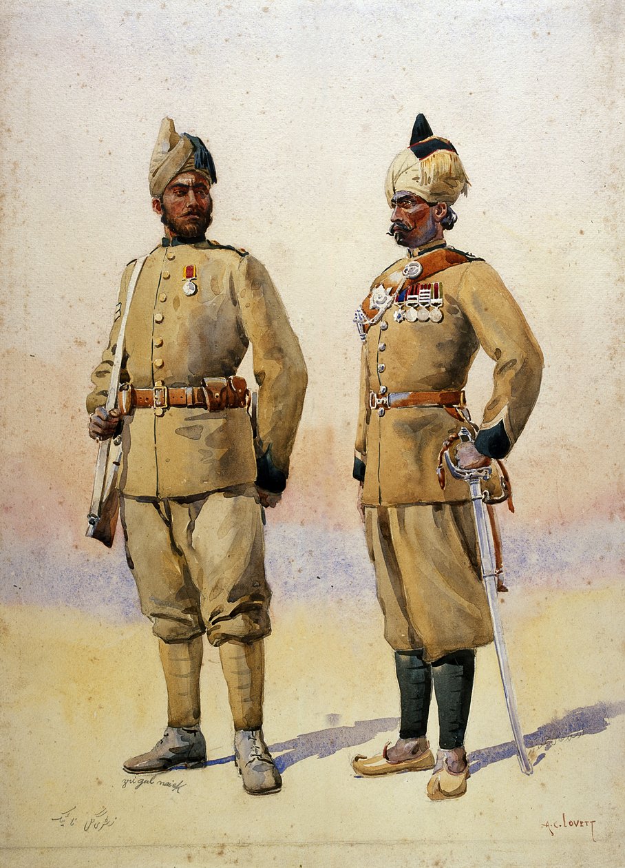 Żołnierze Frontier Force, ilustracja z „Armie Indii” majora G.F. MacMunn, wydana w 1911, 1908 autorstwa Alfred Crowdy Lovett