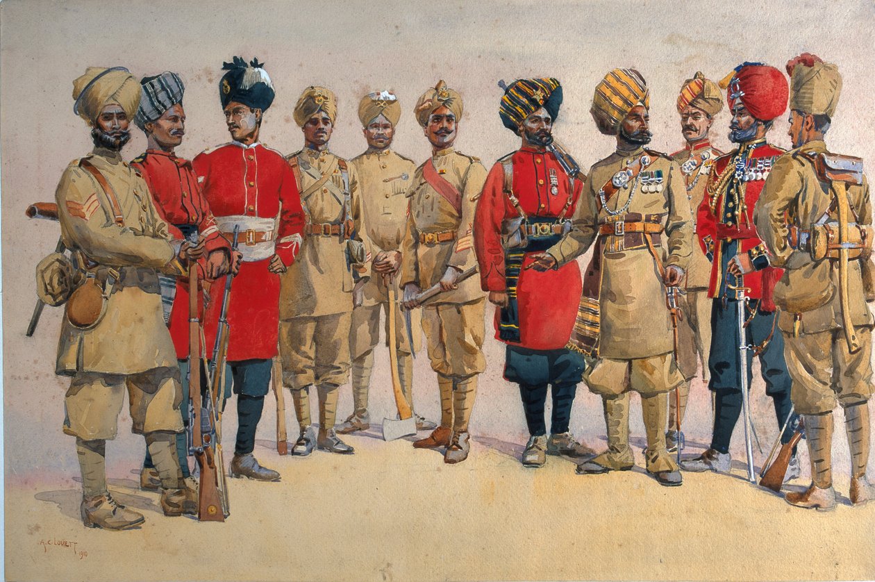 Żołnierze pułków pionierów, ilustracja do „Armie Indii” majora G.F. MacMunn, wydana w 1911, 1908 autorstwa Alfred Crowdy Lovett