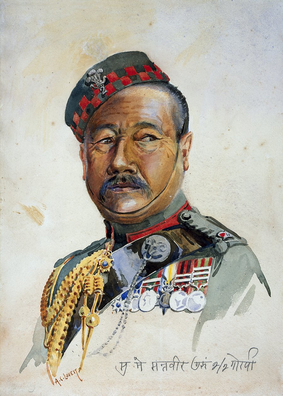 Subadar-Major Gurung Gurkha, ilustracja z „Armie Indii” majora G.F. MacMunn, wydana w 1911, 1908 autorstwa Alfred Crowdy Lovett