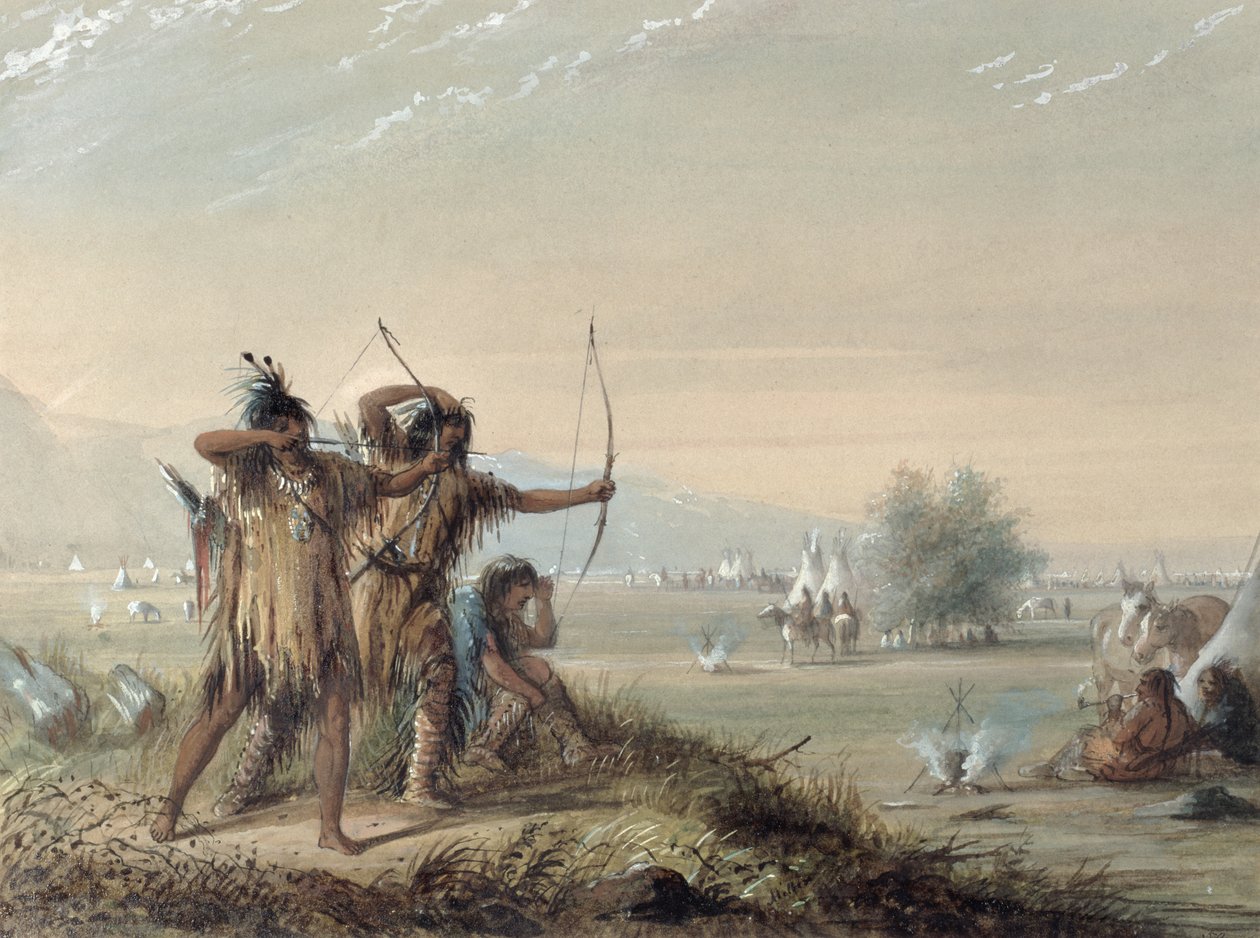 Indianie węży testujące łuki, 1837 autorstwa Alfred Jacob Miller