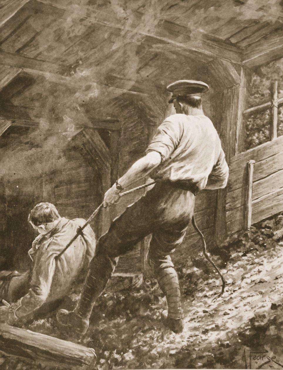 Lance-Corporal Clapson wyciąga z kopalni zagazowanego oficera… autorstwa Alfred Pearse