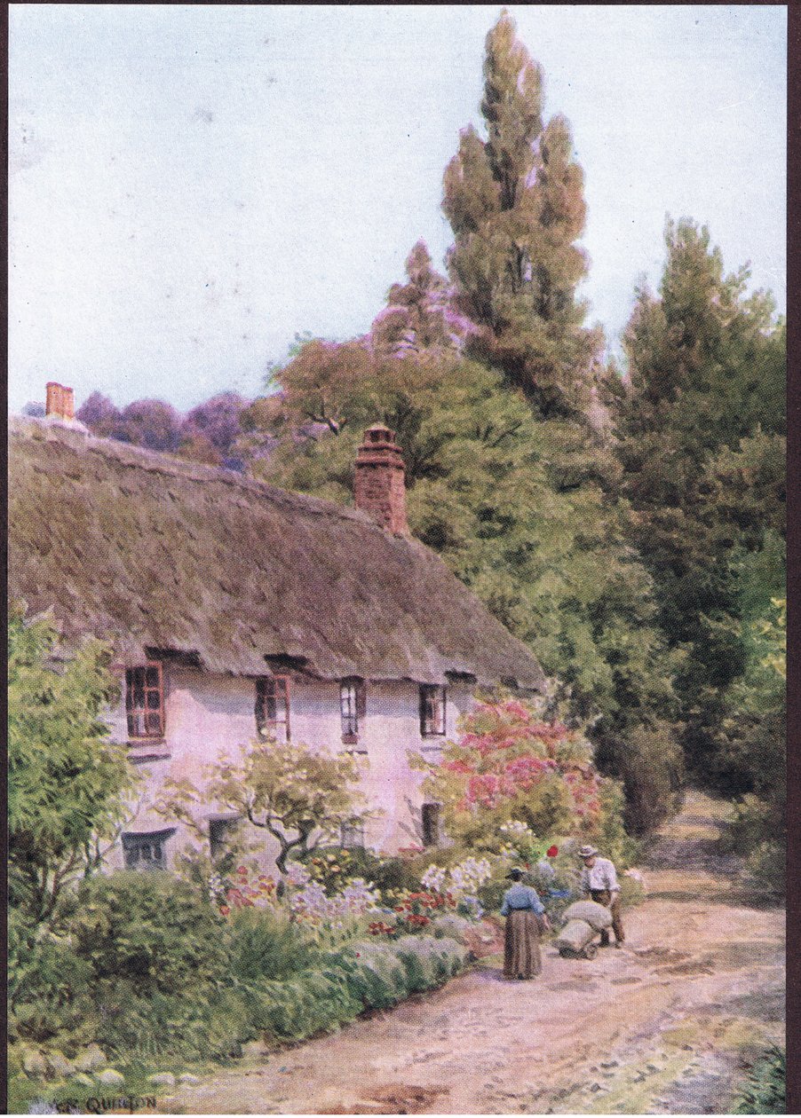 Cottages at Dunster, Somerset, z książki The Cottages and the Village Life of Rural England wydanej przez Dent & Sons Limited, 1912 autorstwa Alfred Robert Quinton