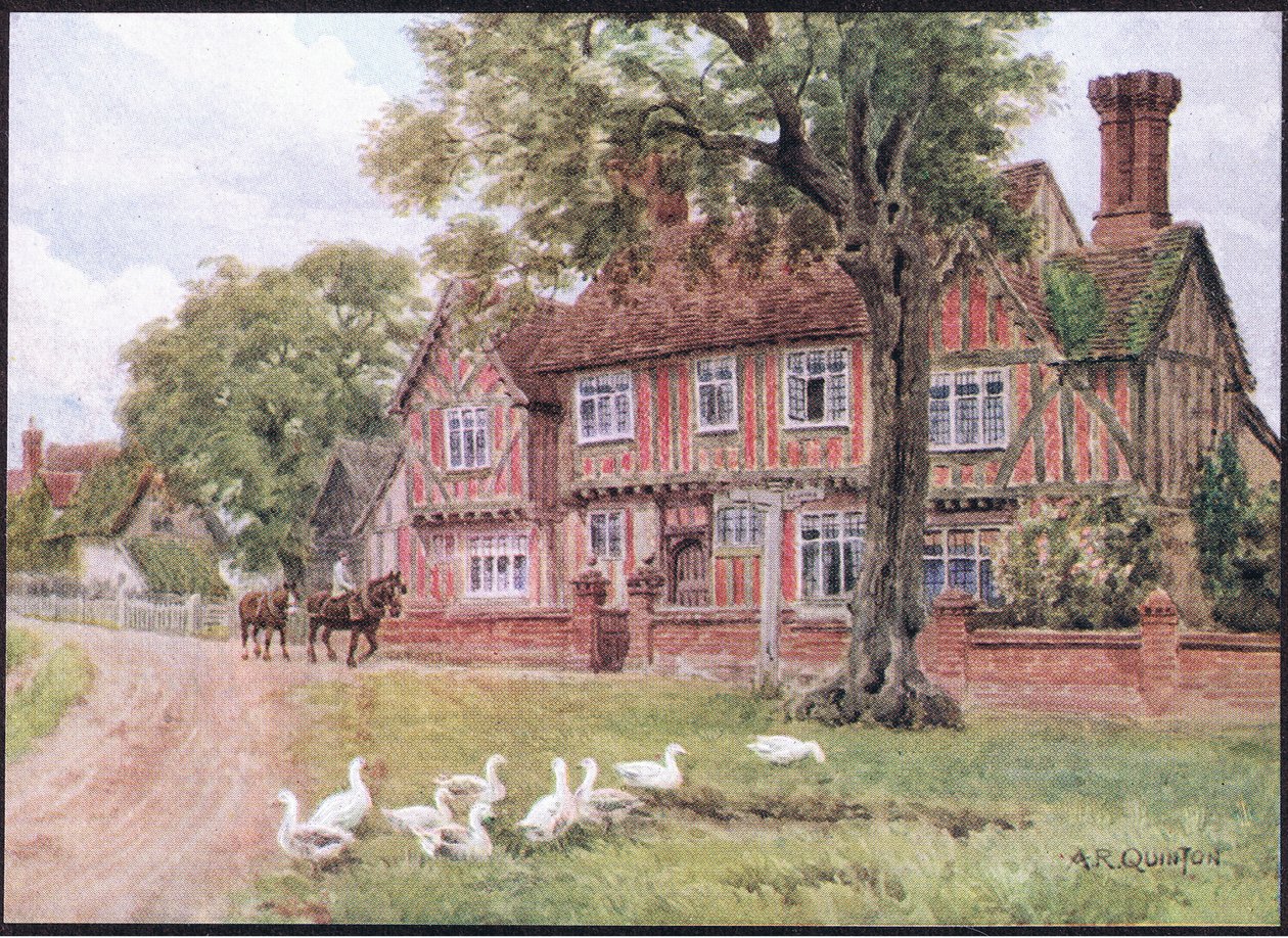 Farmhouse, Brent Eleigh, Suffolk, z The Cottages and the Village Life of Rural England wydanej przez Dent & Sons Limited, 1912 autorstwa Alfred Robert Quinton