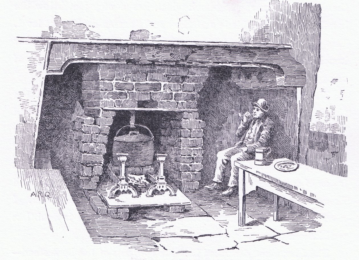 Kominek w gospodzie w Surrey, z książki The Cottages and the Village Life of Rural England wydanej przez Dent & Sons Limited, 1912 autorstwa Alfred Robert Quinton