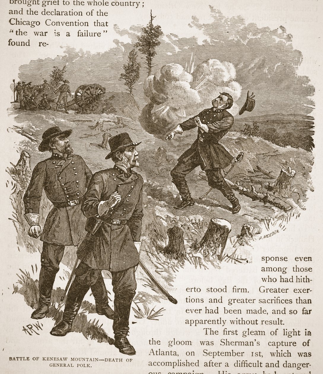Bitwa pod Górą Kenesaw - Śmierć generała Polka, z pubu książkowego. 1896 autorstwa Alfred Rudolph Waud
