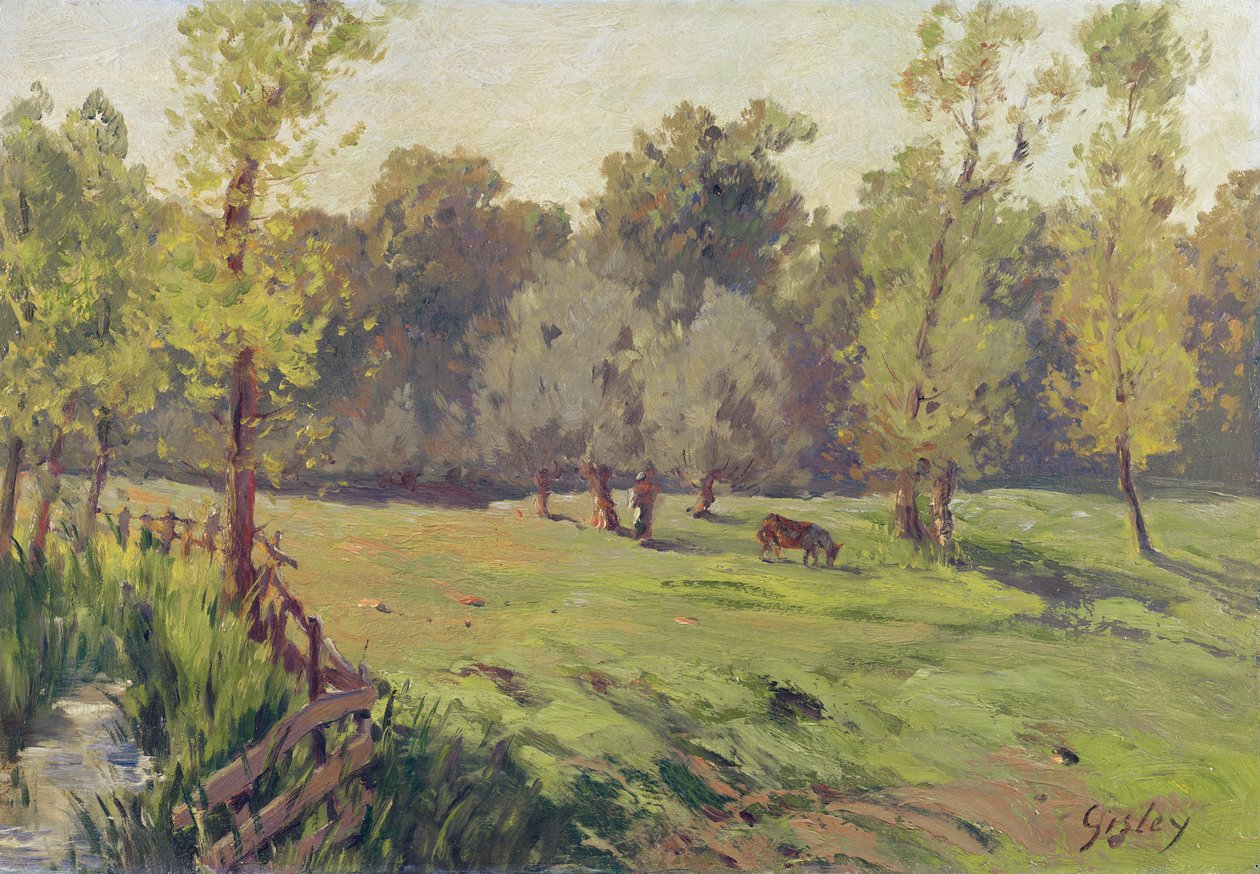 Pastwisko ze strumieniem i ogrodzeniem, ok. 1868 r. autorstwa Alfred Sisley