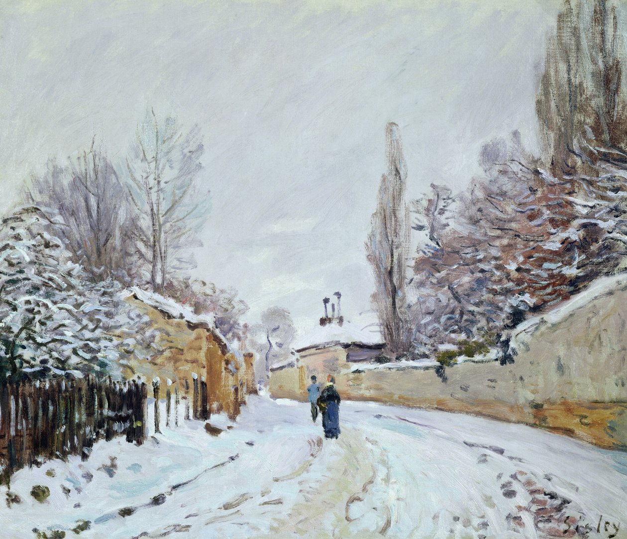 Droga pod śniegiem, niedaleko Louveciennes, 1876 autorstwa Alfred Sisley