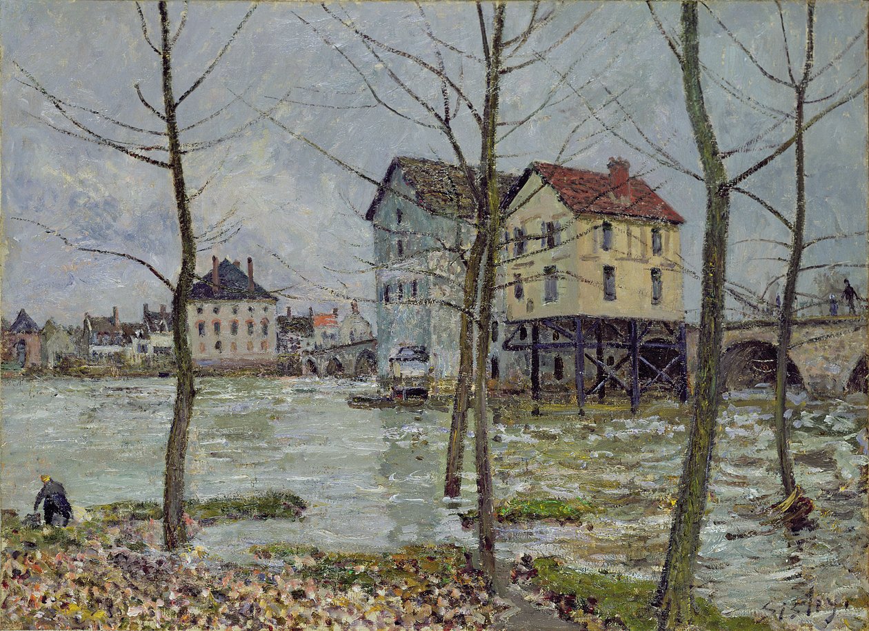 Młyny w Moret-sur-Loing, zima, 1890 autorstwa Alfred Sisley
