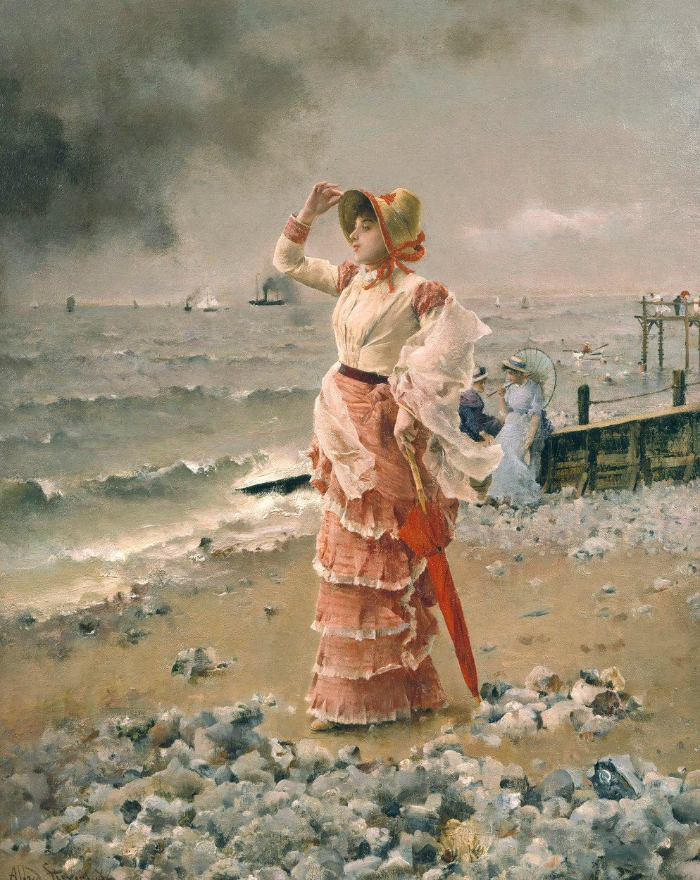 Elegancka kobieta widząc kręcenie pary autorstwa Alfred Emile Stevens