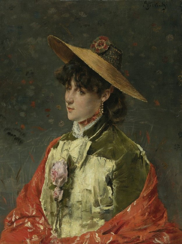Kobieta w słomkowym kapeluszu autorstwa Alfred Emile Stevens