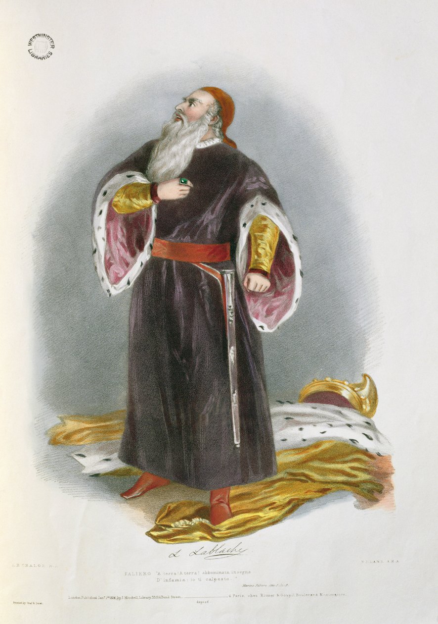 Luigi Lablache (1794-1858) jako Faliero w Marino Faliero, ze „Wspomnienia z opery włoskiej”, sztychowane przez Richarda Jamesa Lane (1800-72) 1836 autorstwa Alfred Edward Chalon