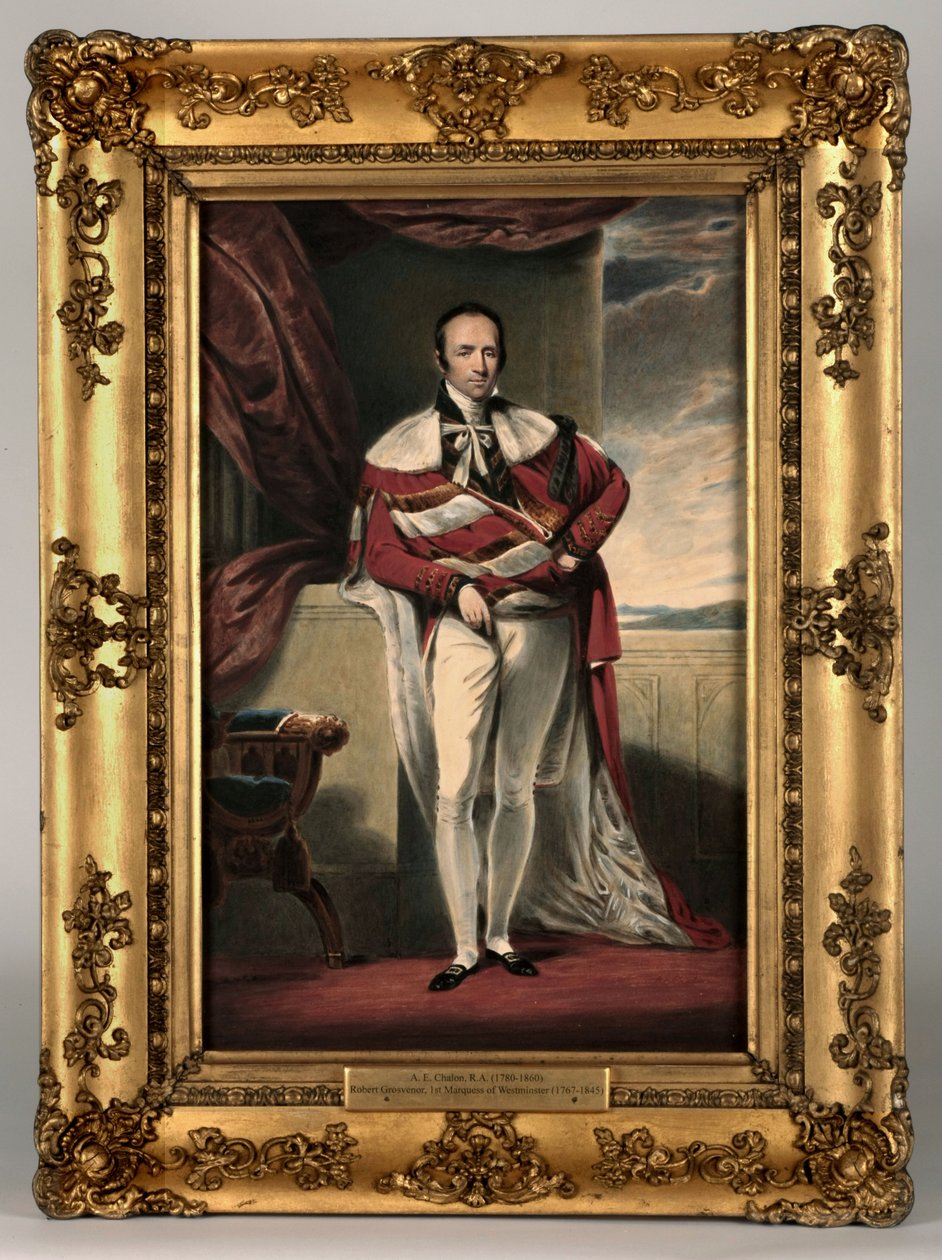 Portret Roberta Grosvenora, 2. hrabiego Grosvenora, ok. 1820 (wc i kolor ciała na papierze) (patrz 328881 dla pary) autorstwa Alfred Edward Chalon