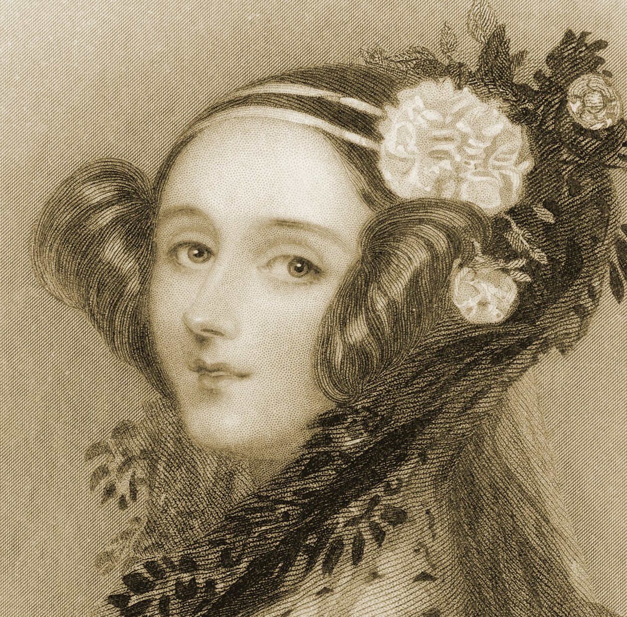 Sepia Portret króla Augusty Ady (1815 - 1852), hrabiny Lovelace. autorstwa Alfred Edward Chalon