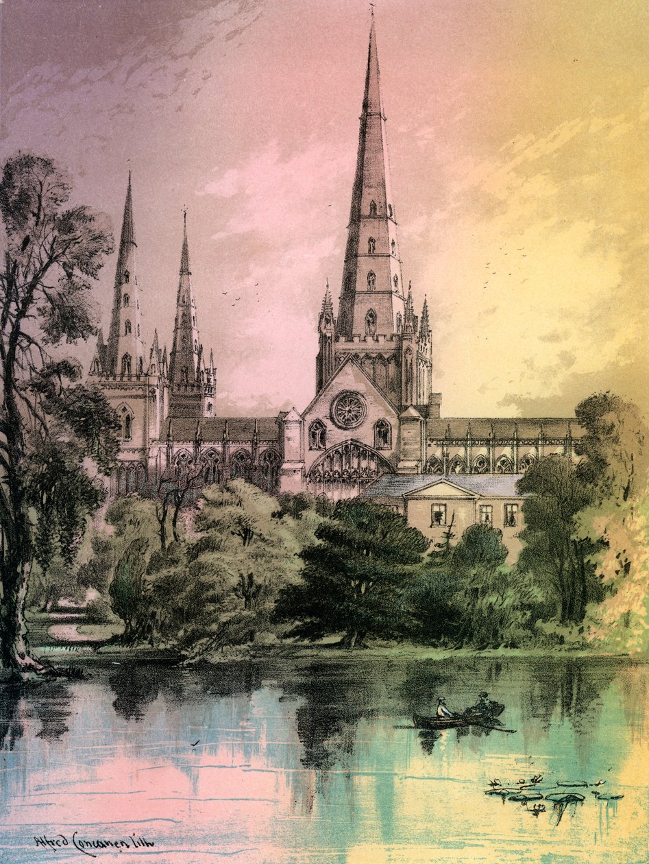 Katedra w Lichfield, Staffordshire, c1870 autorstwa Alfred Concanen