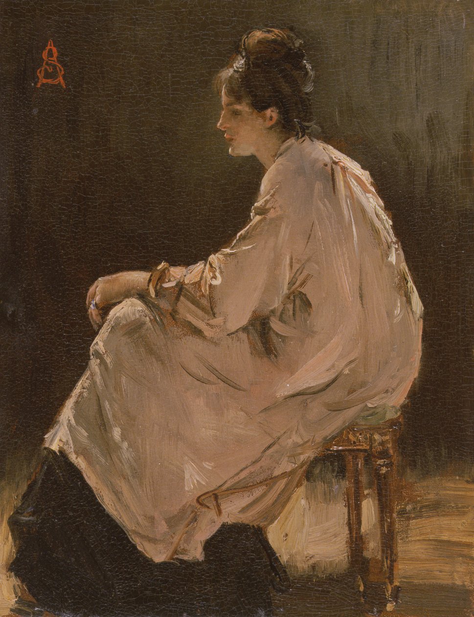 Seated Girl (öljy aluksella) kiillotusaine autorstwa Alfred Emile Stevens