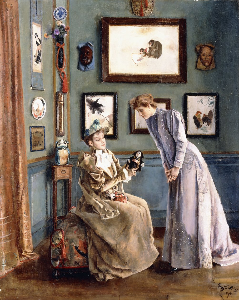 Kobiety z japońską lalką, 1894 autorstwa Alfred Emile Stevens