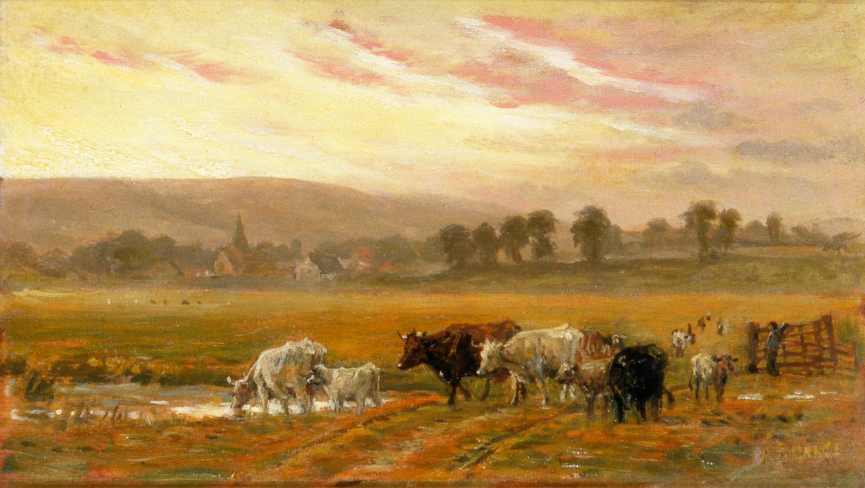 Zachód słońca w pobliżu Amberley (olej na płótnie) autorstwa Alfred Fitzwalter Grace
