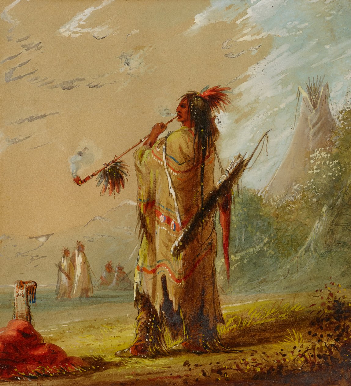 Palenie Indian Shoszonee, ca. 1860. autorstwa Alfred Jacob Miller