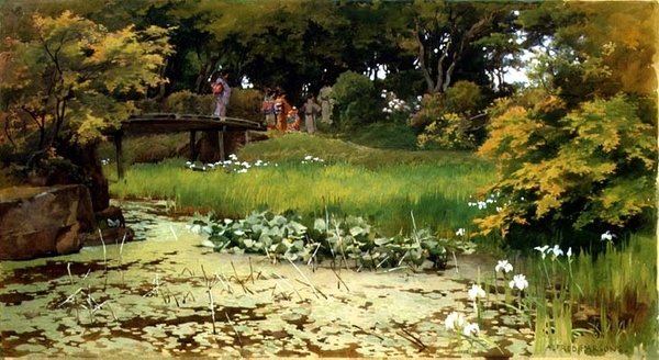 Członek stawu Te jest r Den Of Raku-Rakutei, Hikone autorstwa Alfred Parsons
