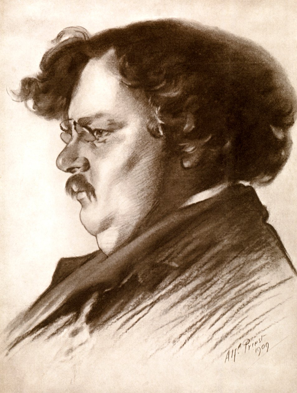 Gilbert Keith Chesterton, angielski pisarz, 1909 1910. autorstwa Alfred Priest