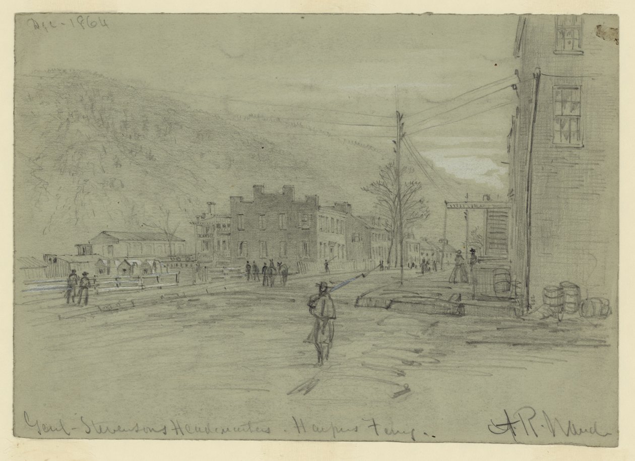 Gen. Siedziba główna Stevensons-Harpers Ferry autorstwa Alfred Rudolph Waud