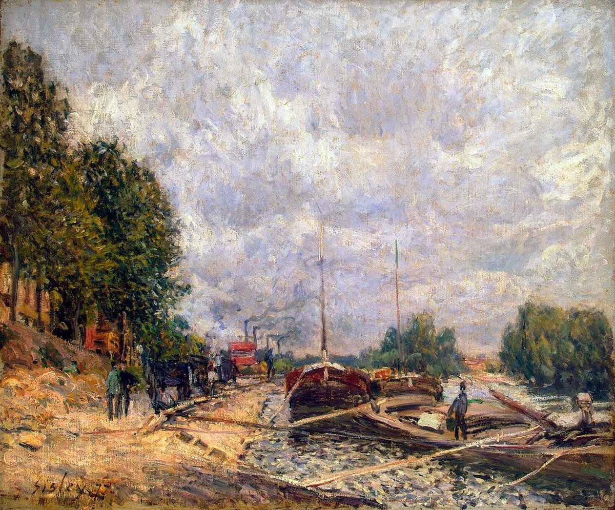 Barki w Billancourt”, 1877. autorstwa Alfred Sisley
