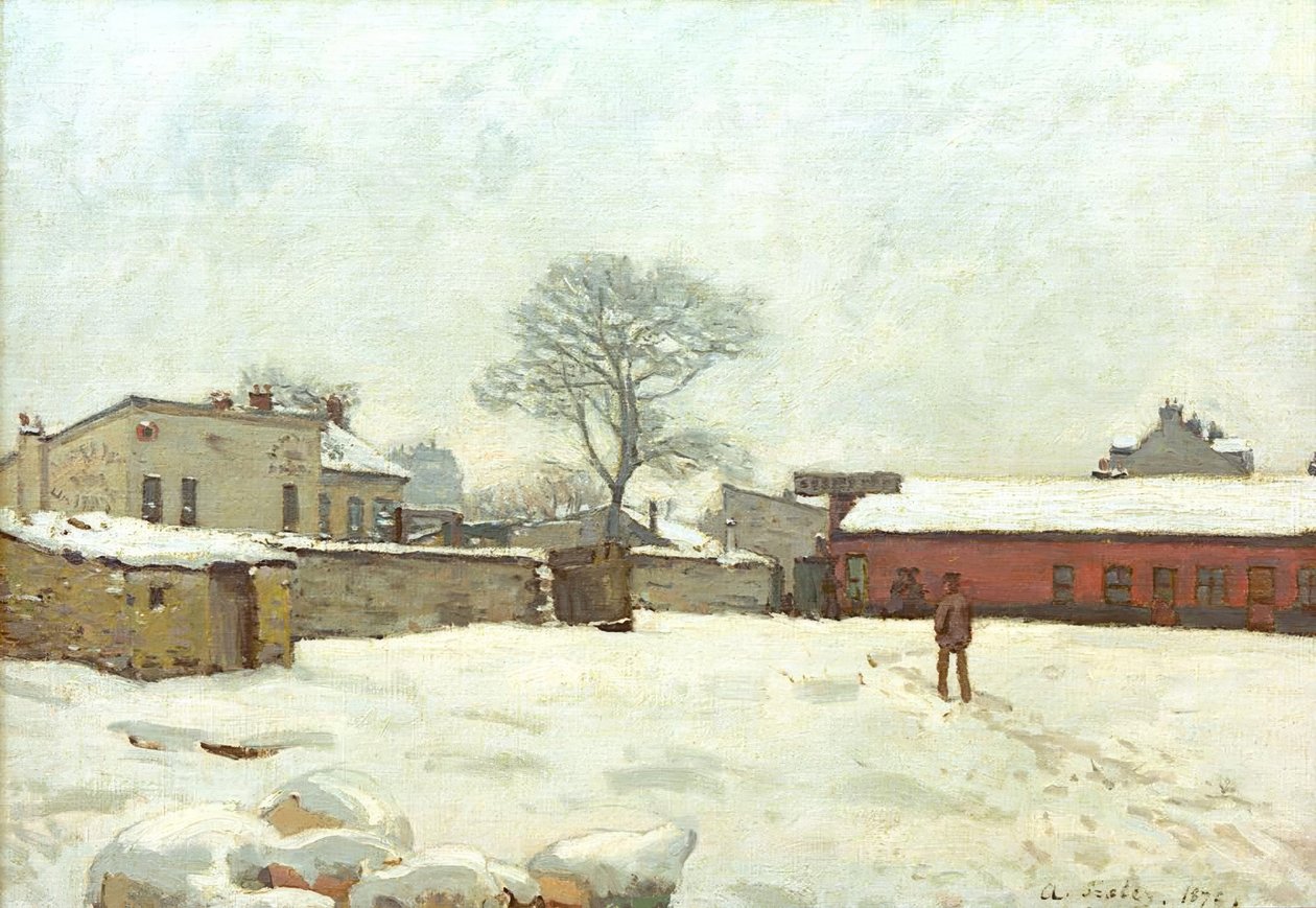 Pod śniegiem, gospodarstwo w Marlyle-Roi autorstwa Alfred Sisley
