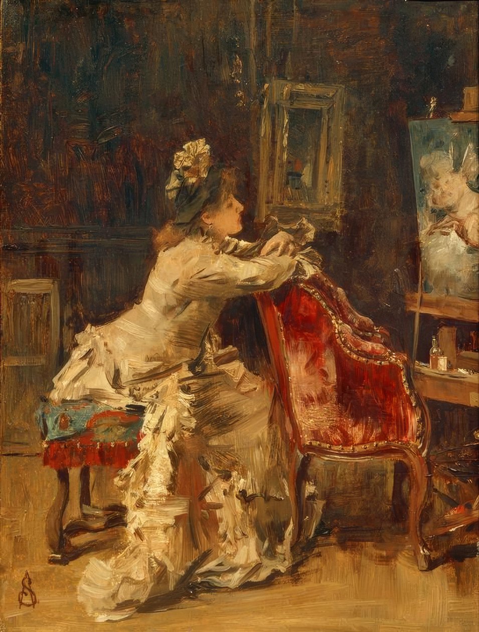 A.Stevens, Waiting lub The Atelier autorstwa Alfred Emile Stevens